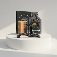 Beard growth kit with oil, balm, comb, and e-book in a box